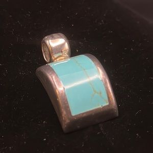 Sterling Turquoise Crescent Pendant Mexico